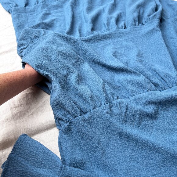 Emery Rose Tiered Ruffle Blue Maxi Dress With Pockets & Bell Sleeves Sz 4X Long - Picture 4 of 13